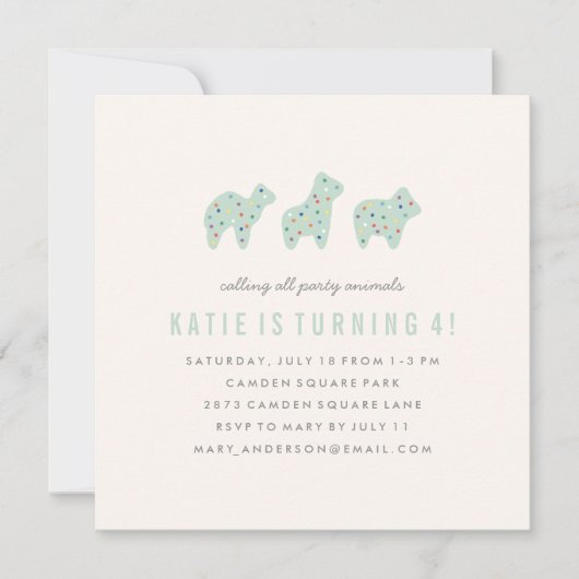 Animal Cookie Birthday Invitation - Mint Kaart (Voorkant)
