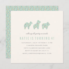 Animal Cookie Birthday Invitation - Mint Kaart