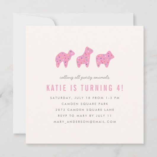 Animal Cookie Birthday Party Invitation - Magenta Kaart (Voorkant)