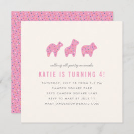 Animal Cookie Birthday Party Invitation - Magenta Kaart