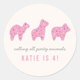 Animal Cookie Birthday Party Sticker - Magenta