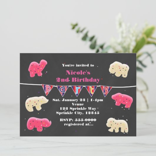 Animal Cookies Verjaardagsfeest Sprinkle Uitnodigi Kaart (Staand voorkant)