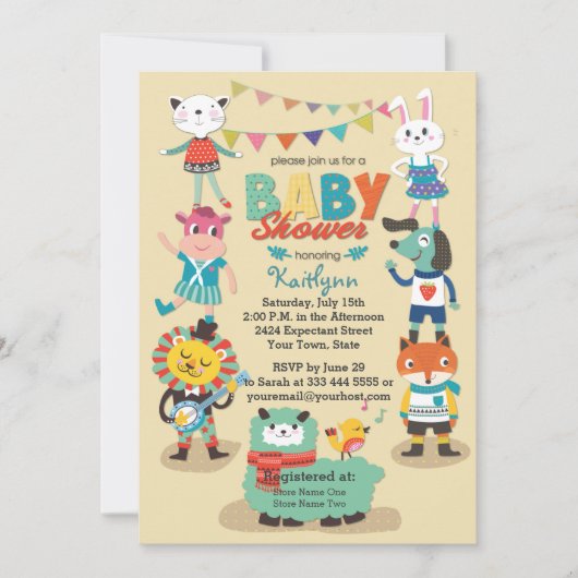 Animal Cuties vieren Baby shower-uitnodiging Kaart (Voorkant)