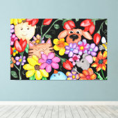 Animal Friends Among the Flowers Canvas Afdruk (Insitu (Houten vloer))