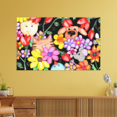 Animal Friends Among the Flowers Canvas Afdruk (Insitu (Woonkamer))