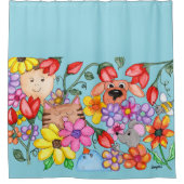 Animal Friends Among the Flowers Douchegordijn (Voorkant)