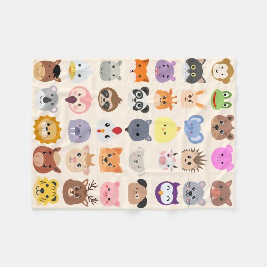 Animal Friends Grid  Fleece Deken (Voorkant (Horizontaal))