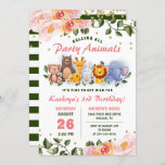 Animal Friends Pink Floral Greenery Birthday Kaart<br><div class="desc">Animal Friends Pink Floral Greenery Birthday Invitation</div>