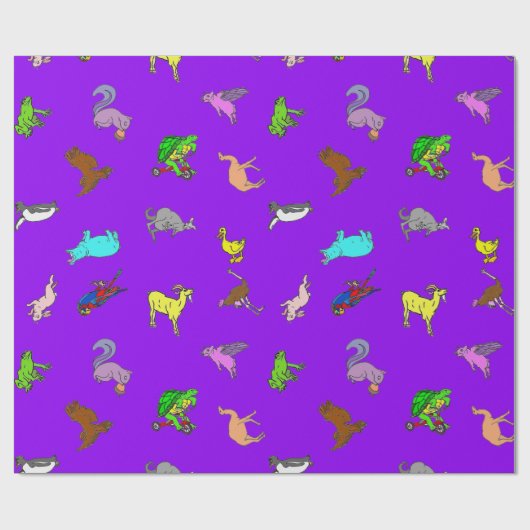 Animal Fun Paars Cadeaupapier (Vlak)