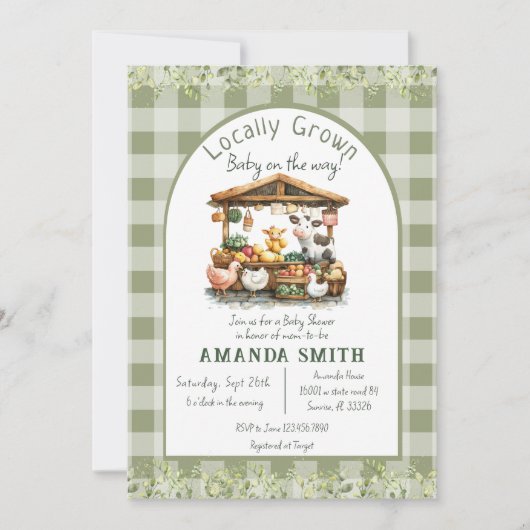 Animal Gingham Market Lokaal geteeld Baby shower Kaart (Voorkant)