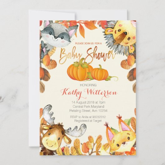 Animal Herfst Pumpkin Uitnodiging (Voorkant)