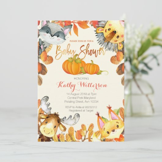 Animal Herfst Pumpkin Uitnodiging (Staand voorkant)