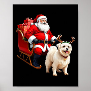 Animal Hondenliefhebber Santa Sleigh Maltese Rendi Poster