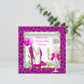 Animal Hot Pink Gold Glitter Heels Birthday Party Kaart (Staand voorkant)