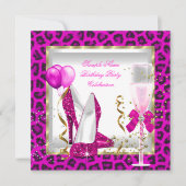 Animal Hot Pink Gold Glitter Heels Birthday Party Kaart (Voorkant)