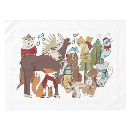 Animal KerstCaroler White Holiday Tablecloth Tafelkleed (Voorkant (Horizontaal))