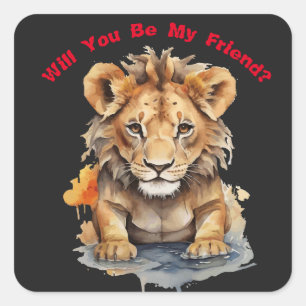 Animal Kingdom - Leeuw - Water Color Art Vierkante Sticker