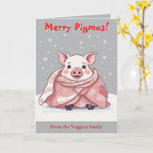 Animal Lover Christmas Cute Pig Wrapped In A Blank Kaart (Gele Bloem)