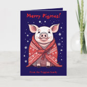 Animal Lover Christmas Pig Wrapped In A Red Blanke Kaart (Voorkant)