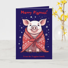 Animal Lover Christmas Pig Wrapped In A Red Blanke Kaart
