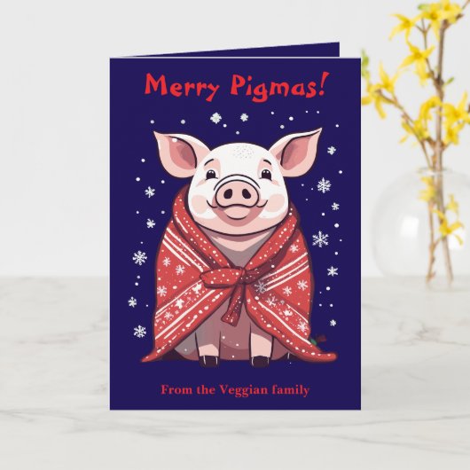 Animal Lover Christmas Pig Wrapped In A Red Blanke Kaart (Gele Bloem)
