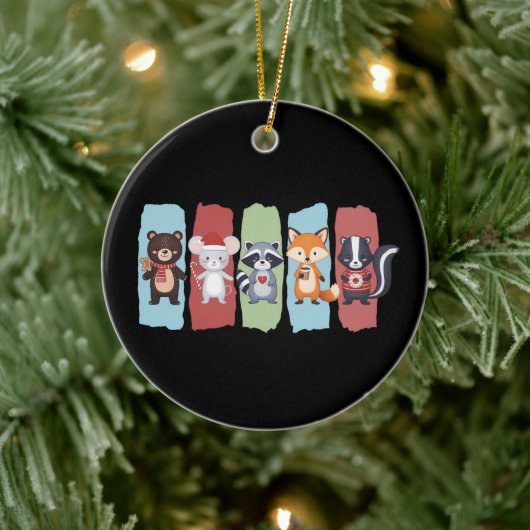 Animal Lover Christmas Raccoon Opossum Winter  Keramisch Ornament (Boom)