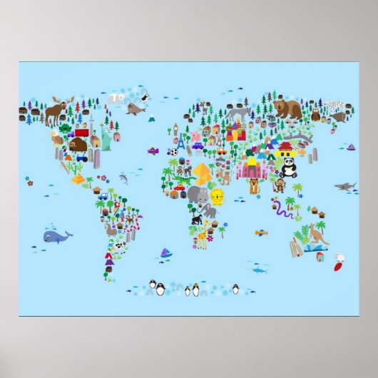 Animal Map of the World Poster (Voorkant)