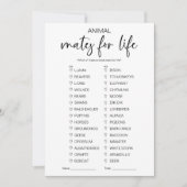 Animal Mates voor Life Vrijgezellenfeest Game Kaart (Voorkant)