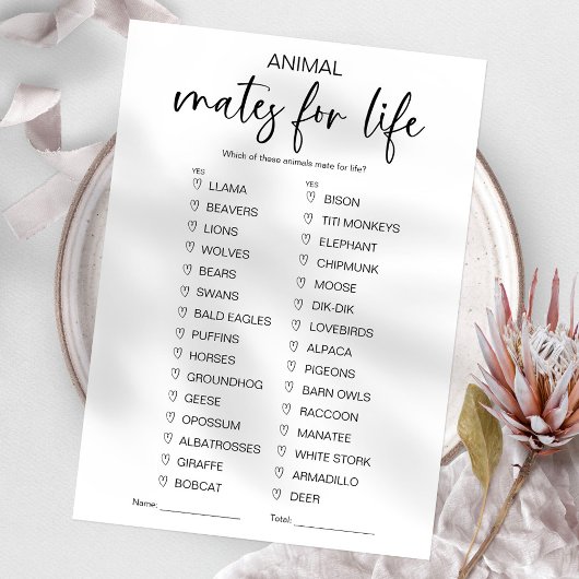 Animal Mates voor Life Vrijgezellenfeest Game Kaart