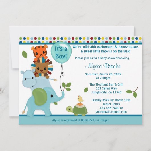 Animal Parade Baby shower Invitation elephant APK Kaart (Voorkant)