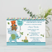 Animal Parade Baby shower Invitation elephant APK Kaart (Staand voorkant)