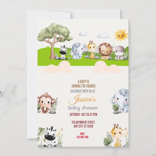 Animal Parade Baby shower Kaart (Voorkant)