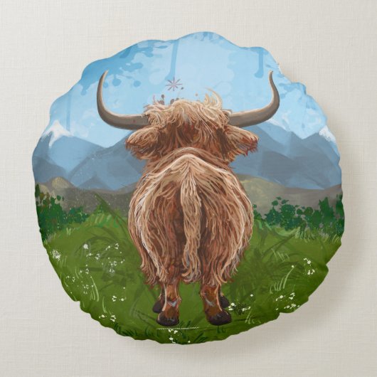 Animal Parade Highland Koe Rond Kussen (Achterkant)