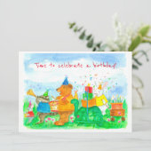 Animal Parade Kids verjaardagsfeestje uitnodiging (Staand voorkant)