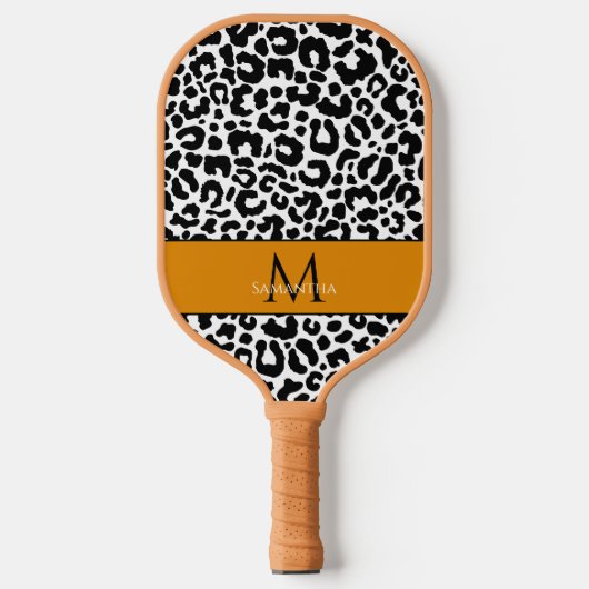 Animal Pattern Monogrammen Name Black White Sports Pickleball Paddle (Voorkant)