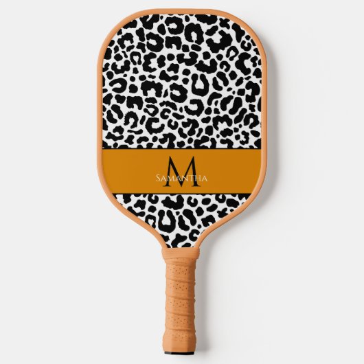 Animal Pattern Monogrammen Name Black White Sports Pickleball Paddle (Achterkant)