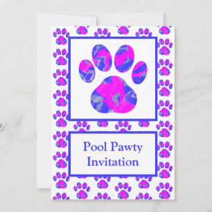 Animal Paw Roze Blauw Silhouet Zwembad Pawty Blauw Kaart