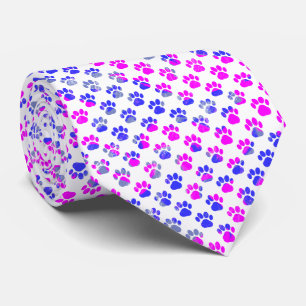 Animal Paw Silhouet Blauw Roze op Witte Stropdas