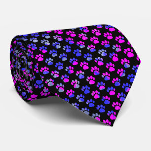 Animal Paw Silhouet Blauw Roze op Zwarte Stropdas
