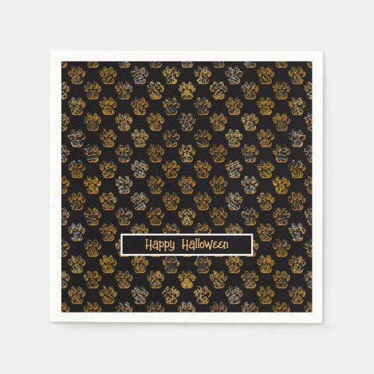 Animal Paw Silhouet Halloween Pawty Zwart Servet (Voorkant)