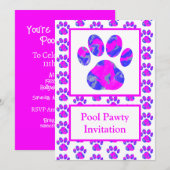 Animal Paw Silhouet Pool Pawty Roze Blauw Kaart (Voorkant / Achterkant)