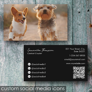 Animal Pet Influencer Volledige Foto QR Code Zwart Visitekaartje