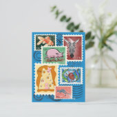 Animal Postage Stamps Postcards Feestdagenkaart (Staand voorkant)