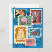 Animal Postage Stamps Postcards Feestdagenkaart (Voorkant / Achterkant)