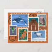 Animal Postage Stamps Postcards Feestdagenkaart (Voorkant / Achterkant)