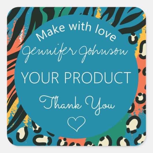 Animal Print Blauw Kleurrijke Vierkante Sticker (Voorkant)