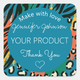 Animal Print Blauw Kleurrijke Vierkante Sticker