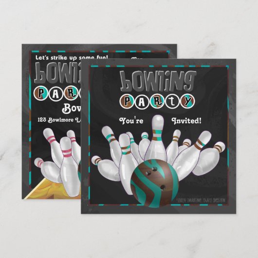 Animal Print Bowling Party Kaart (Voorkant / Achterkant)