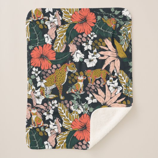 Animal print dark jungle sherpa deken (Voorkant)