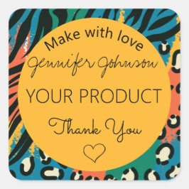 Animal Print Geel Kleurrijk Vierkante Sticker